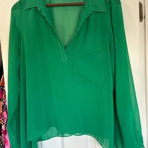Free People Vibrant Green Sheer Blouse